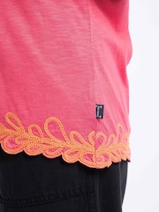 Weird Fish Pink Lyndon Lace Trim Crew Neck T-Shirt - Image 4 of 6