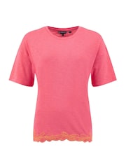 Weird Fish Pink Lyndon Lace Trim Crew Neck T-Shirt - Image 5 of 6