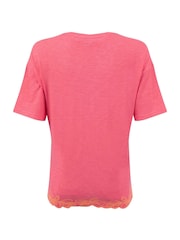 Weird Fish Pink Lyndon Lace Trim Crew Neck T-Shirt - Image 6 of 6