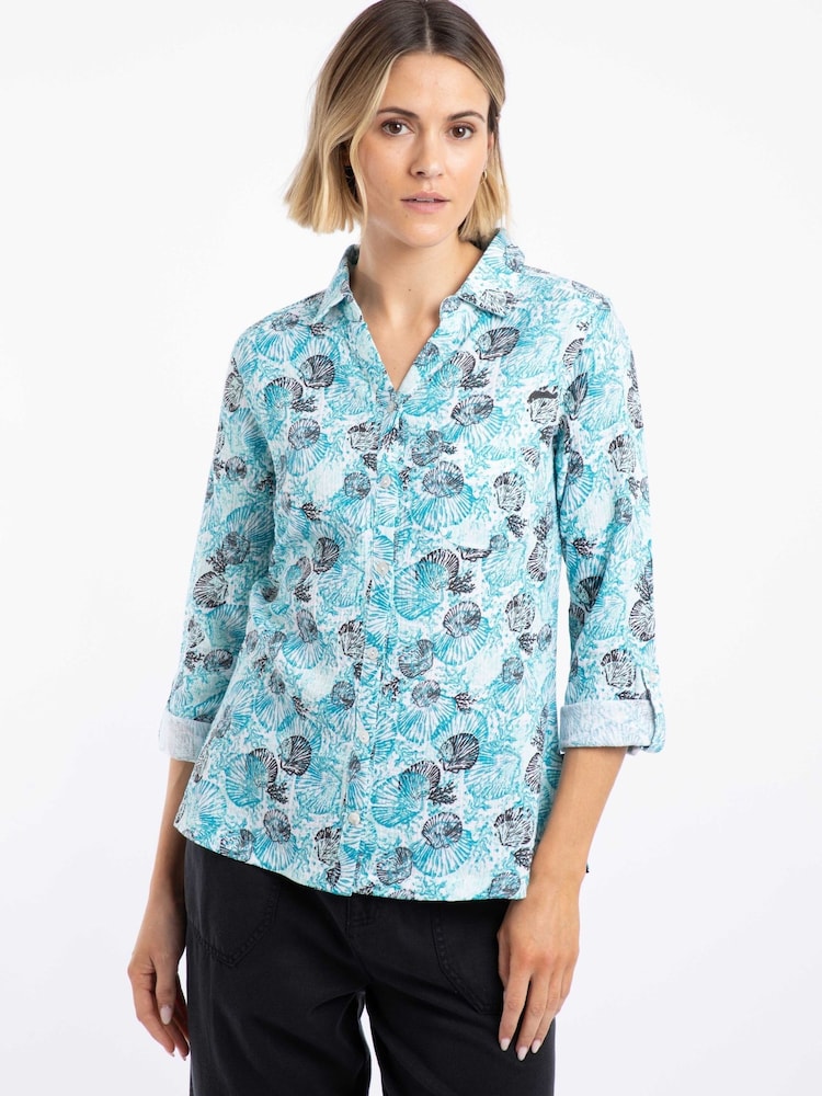 Weird Fish Blue Syona Double Cloth Printed Shirt - Image 1 of 7 Weird Fish Blue Syona Double Cloth Printed Shirt - Image 1 of 7