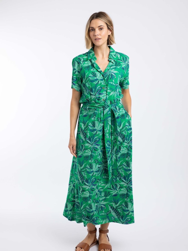 Weird Fish Green Neem Printed Shirt Dress - Image 1 of 8 Weird Fish Green Neem Printed Shirt Dress - Image 1 of 8