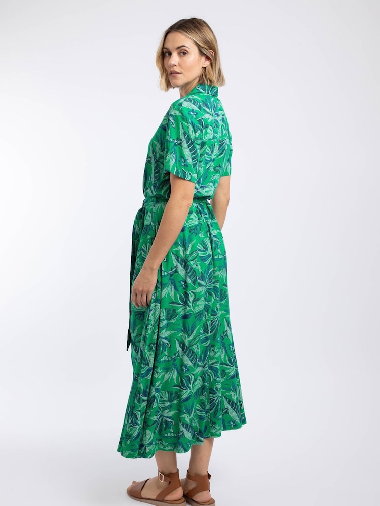 Weird Fish Green Neem Printed Shirt Dress - Image 2 of 8 Weird Fish Green Neem Printed Shirt Dress - Image 2 of 8