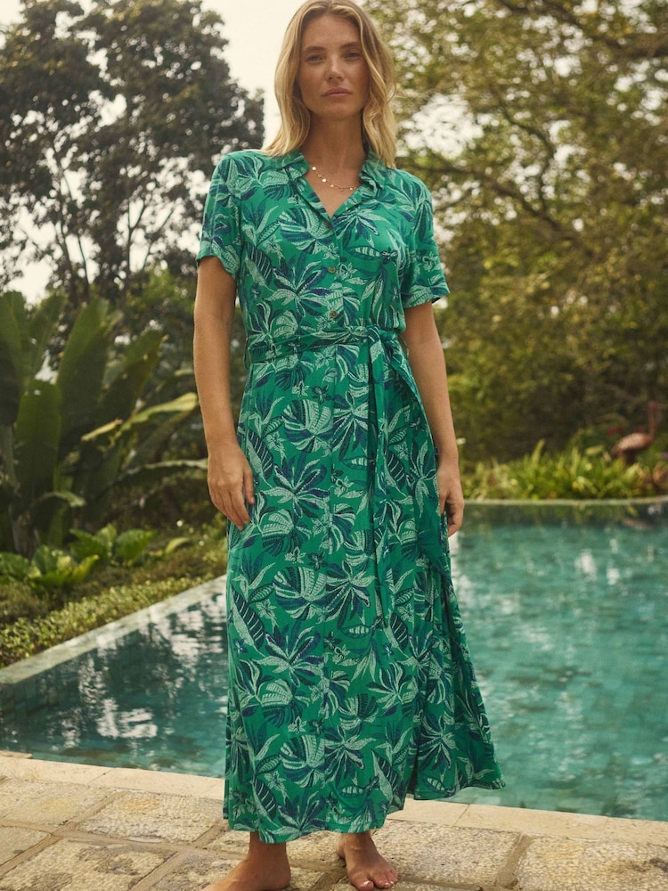 green fish dress Where the Sun Goes Green Multi Cotton Fish Pattern Maxi Dress