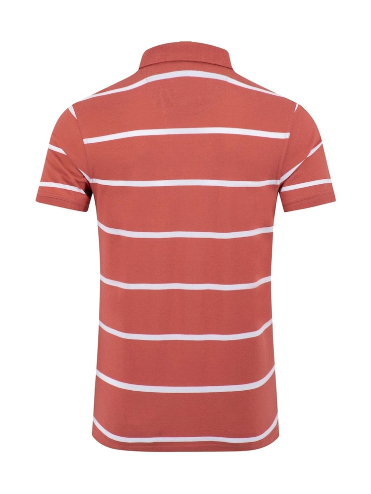 Weird Fish Red Fabian Striped Pique Polo Shirt - Image 7 of 7 Weird Fish Red Fabian Striped Pique Polo Shirt - Image 7 of 7