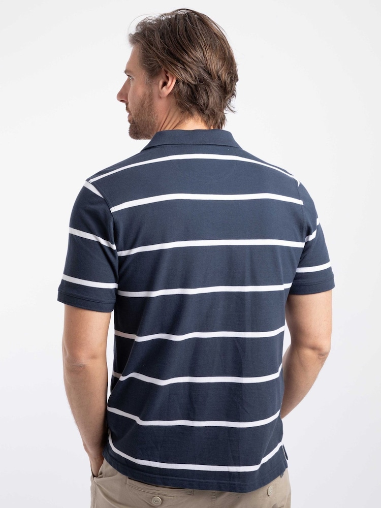 Weird Fish Blue Fabian Striped Pique Polo Shirt - Image 2 of 8 Weird Fish Blue Fabian Striped Pique Polo Shirt - Image 2 of 8