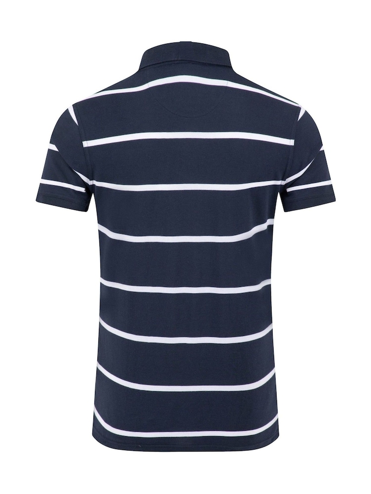 Weird Fish Blue Fabian Striped Pique Polo Shirt - Image 8 of 8 Weird Fish Blue Fabian Striped Pique Polo Shirt - Image 8 of 8