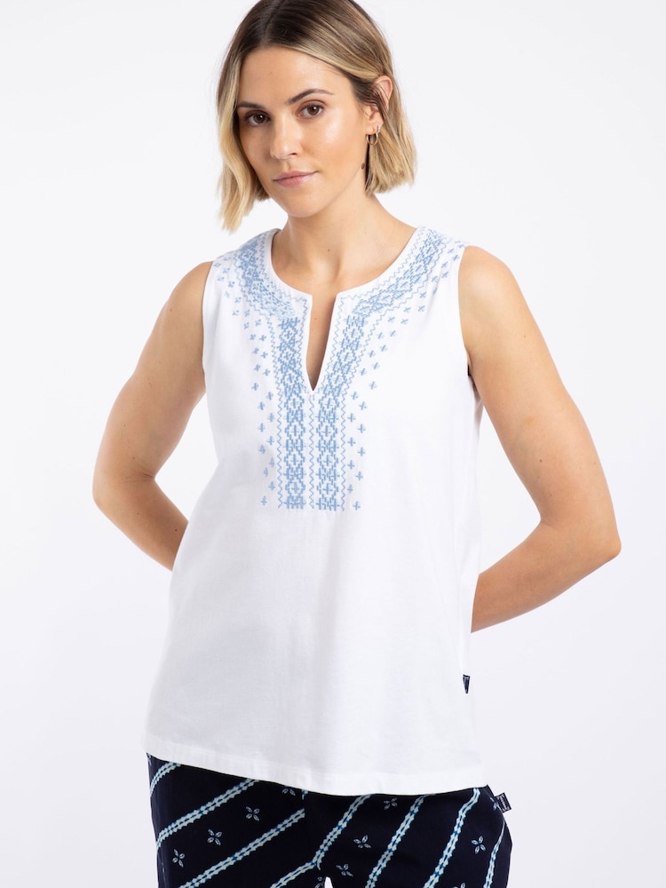 Weird Fish White Tirtha Embroidered Jersey Vest - Image 1 of 7 Weird Fish White Tirtha Embroidered Jersey Vest - Image 1 of 7