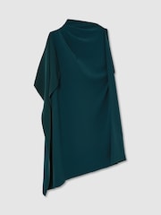 Reiss Teal Green Ellery One-Shoulder Draped Mini Dress - Image 2 of 6
