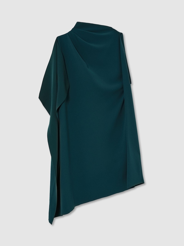 Reiss Teal Green Ellery One-Shoulder Draped Mini Dress - Image 2 of 6 Reiss Teal Green Ellery One-Shoulder Draped Mini Dress - Image 2 of 6