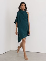 Reiss Teal Green Ellery One-Shoulder Draped Mini Dress - Image 3 of 6