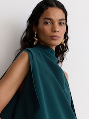 Reiss Teal Green Ellery One-Shoulder Draped Mini Dress - Image 4 of 6