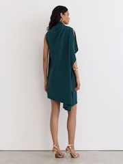 Reiss Teal Green Ellery One-Shoulder Draped Mini Dress - Image 5 of 6