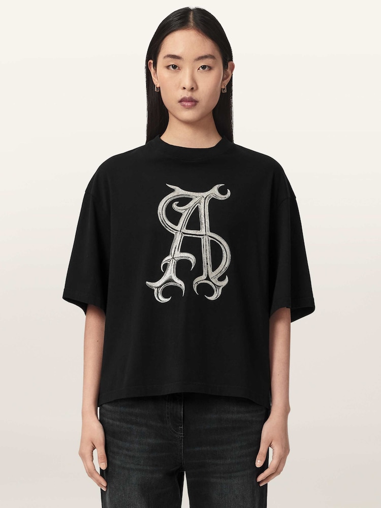 AllSaints Black Reflex Amelie T-Shirt - Image 1 of 6