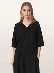 AllSaints Black Bern Polo Shirt - Image 1 of 6