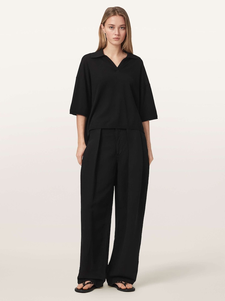 AllSaints Black Bern Polo Shirt - Image 2 of 6 AllSaints Black Bern Polo Shirt - Image 2 of 6