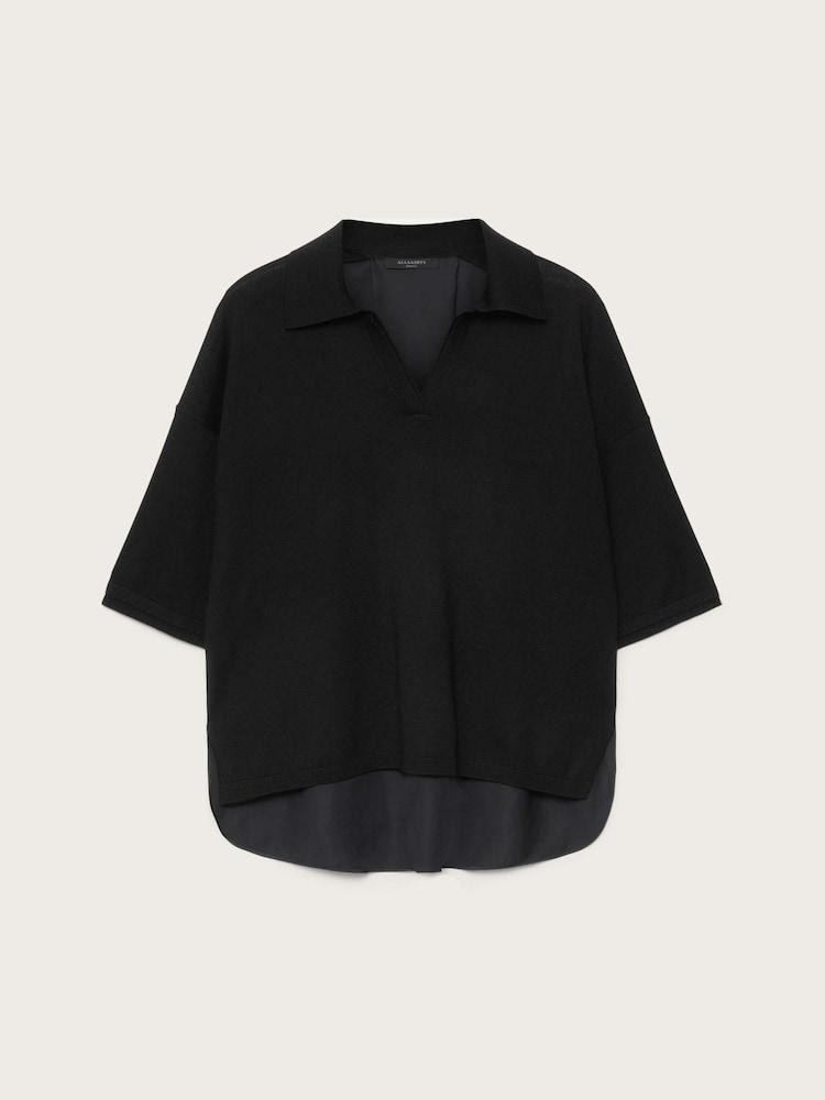 AllSaints Black Bern Polo Shirt - Image 6 of 6 AllSaints Black Bern Polo Shirt - Image 6 of 6