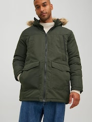 JACK & JONES Khaki Green Parka Coat - Image 1 of 5