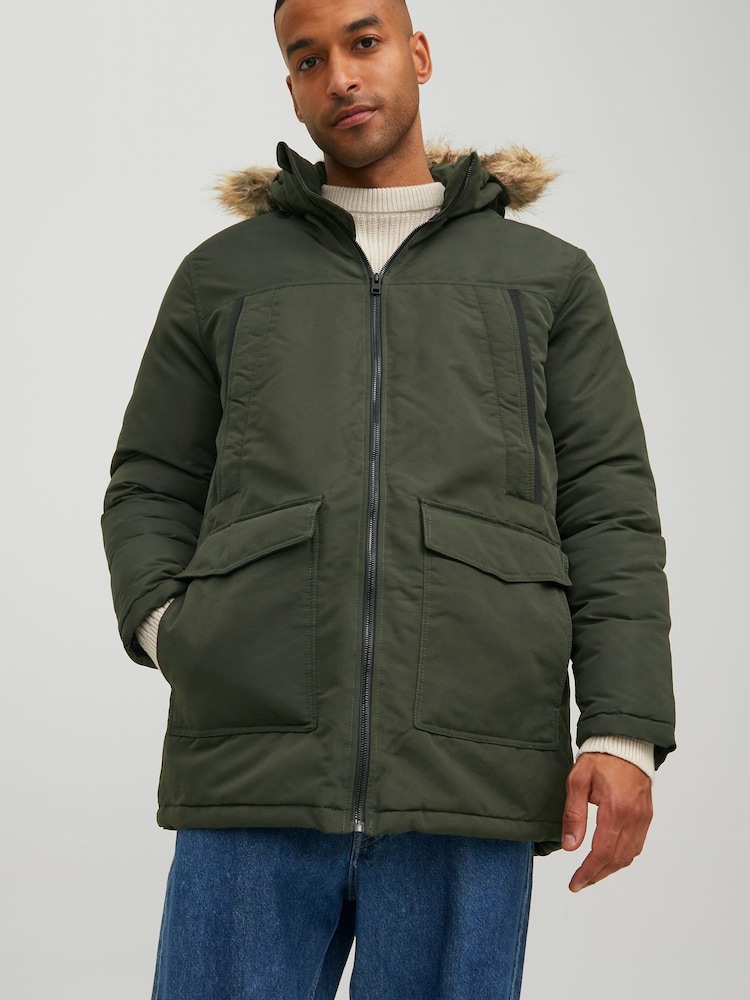 JACK & JONES Khaki Green Parka Coat - Image 1 of 5