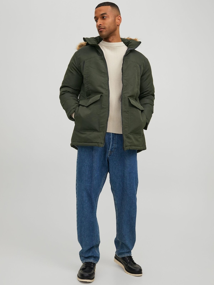 JACK & JONES Khaki Green Parka Coat - Image 2 of 5