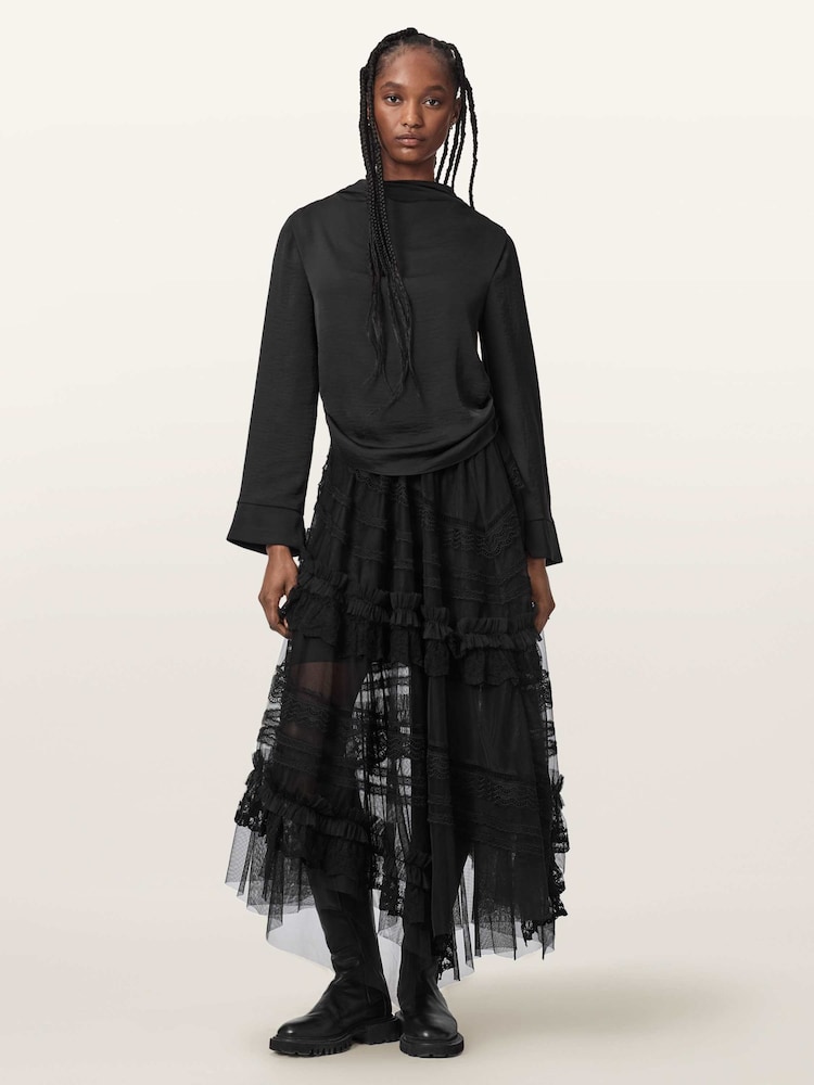 Negro - AllSaints Jen Textile Skirt - Imagen 2 de 7 Negro - AllSaints Jen Textile Skirt - Imagen 2 de 7