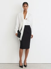 Reiss Black Veronica High-Rise Pencil Midi Skirt - Image 1 of 8
