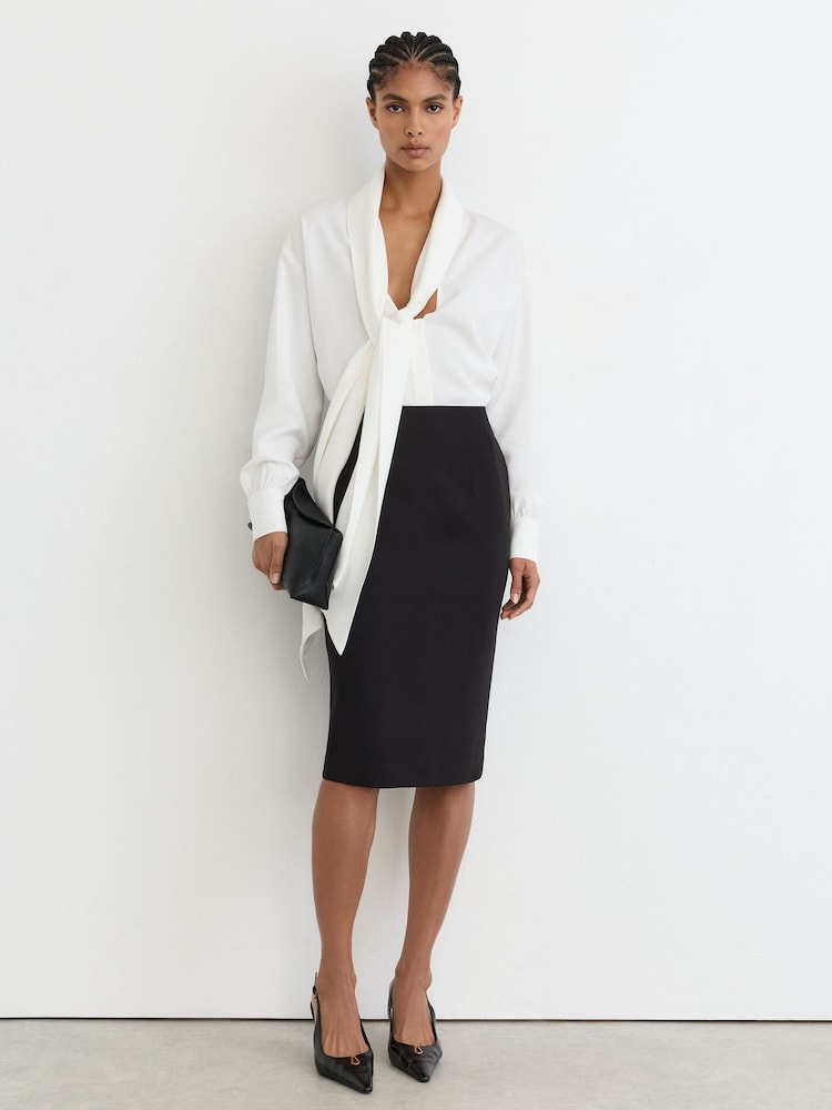 Reiss Black Veronica High-Rise Pencil Midi Skirt - Image 1 of 8 Reiss Black Veronica High-Rise Pencil Midi Skirt - Image 1 of 8