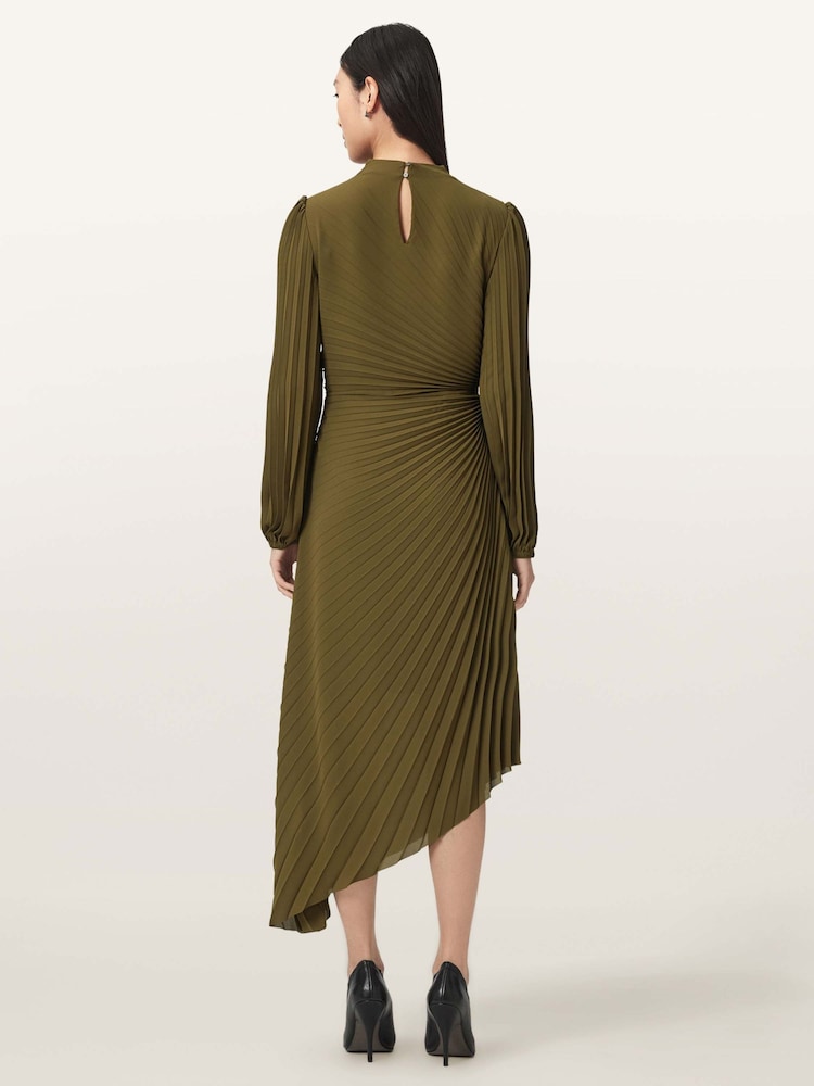 allsaints tarun dress military_green Women's Milena Asymmetric Pleated Midi Dress, Green, Size 4 ivory prom dresses
