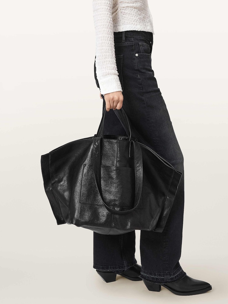 AllSaints Black Lutece Leather Tote - Image 1 of 7