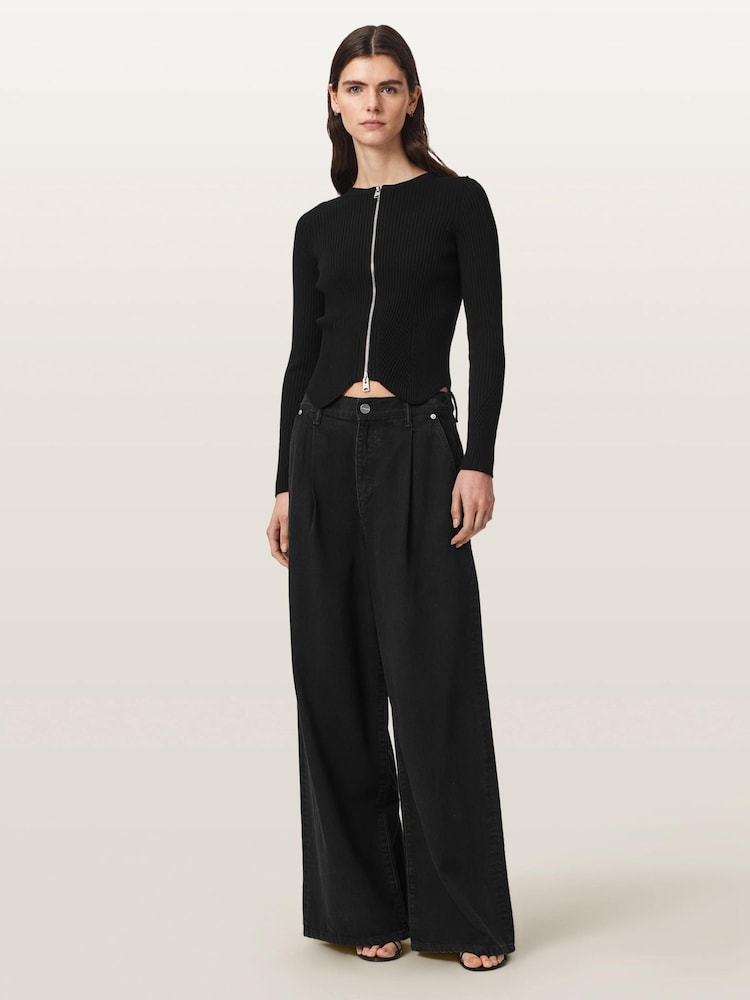 AllSaints Black Cruz Zip Cardigan - Image 1 of 7 AllSaints Black Cruz Zip Cardigan - Image 1 of 7