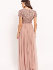 Maya Pink V Neck Short Sleeve Sequin Maxi Dress - Image 3 of 4