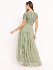 Maya Green V Neck Short Sleeve Sequin Maxi Dress - Image 2 of 4