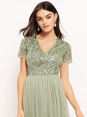 Maya Green V Neck Short Sleeve Sequin Maxi Dress - Image 4 of 4