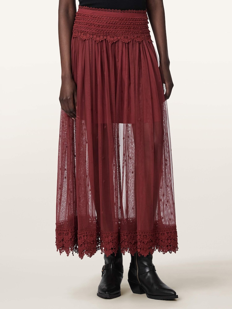 AllSaints Red Trixie Lace Skirt - Image 1 of 7