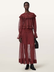 AllSaints Red Trixie Lace Skirt - Image 2 of 7