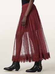 AllSaints Red Trixie Lace Skirt - Image 4 of 7