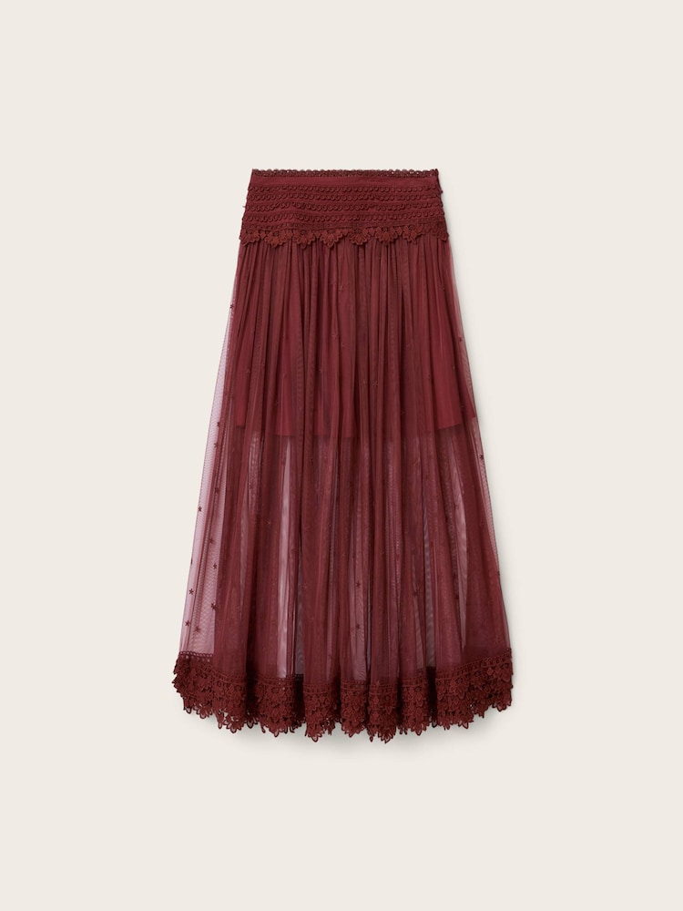 AllSaints Red Trixie Lace Skirt - Image 7 of 7