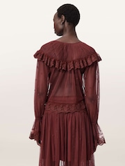 AllSaints Red Trixie Lace Top - Image 3 of 5