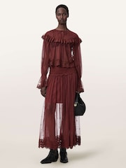 AllSaints Red Trixie Lace Top - Image 4 of 5