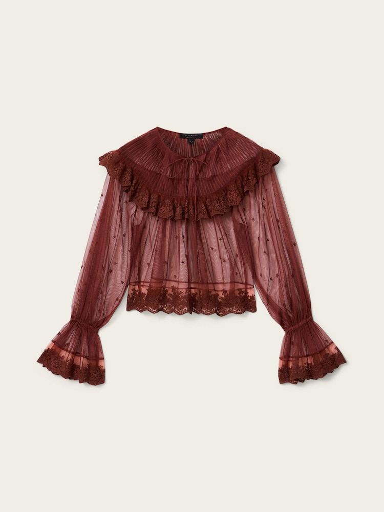 AllSaints Red Trixie Lace Top - Image 5 of 5