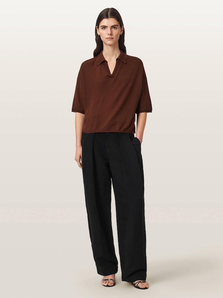 AllSaints Brown Bern Polo Shirt - Image 2 of 7 AllSaints Brown Bern Polo Shirt - Image 2 of 7