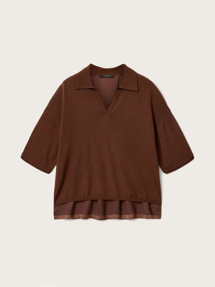 AllSaints Brown Bern Polo Shirt - Image 7 of 7 AllSaints Brown Bern Polo Shirt - Image 7 of 7