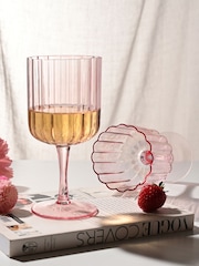 Widdop Set of 2 Pink Scalloped Wine Glasses - Image 1 of 3