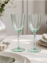 Widdop Set of 2 Green Scallop Wine Glass - Image 1 of 3