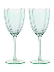Widdop Set of 2 Green Scallop Wine Glass - Image 2 of 3