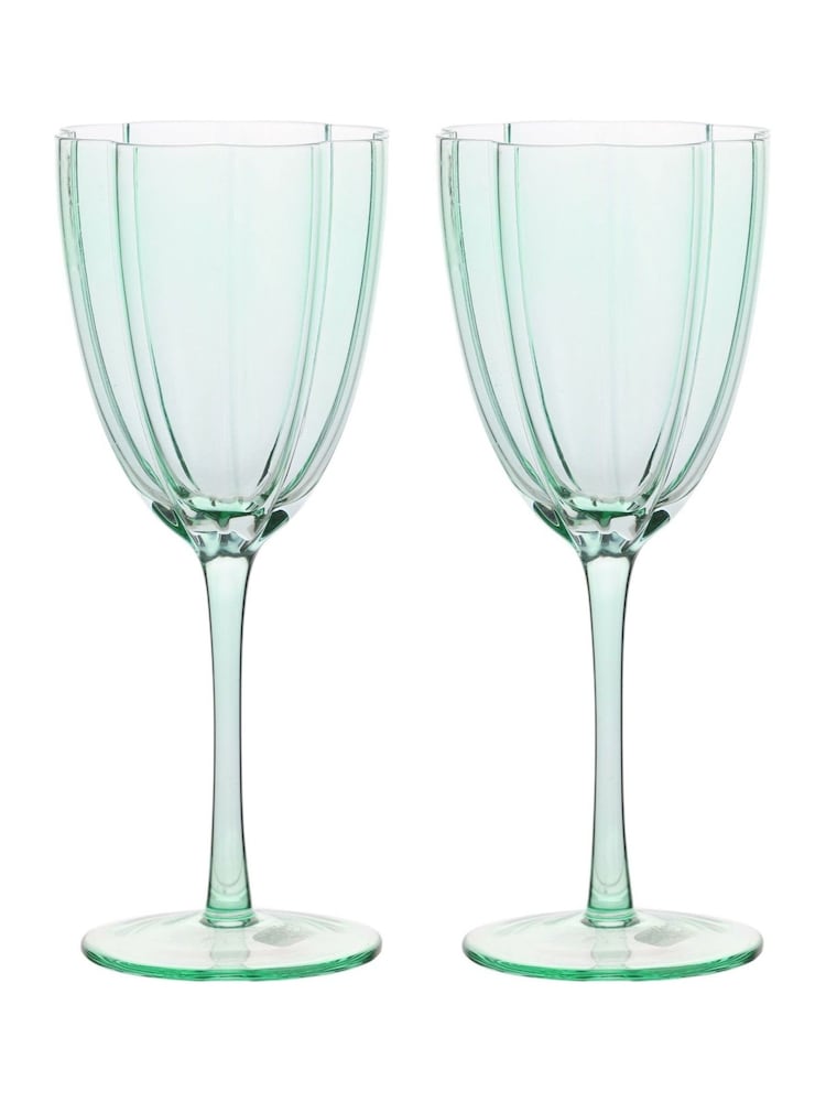Widdop Set of 2 Green Scallop Wine Glass - Image 2 of 3