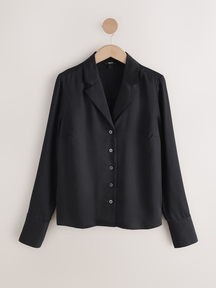 Black Soft Revere Collar Long Sleeve Shirt - Image 1 of 3