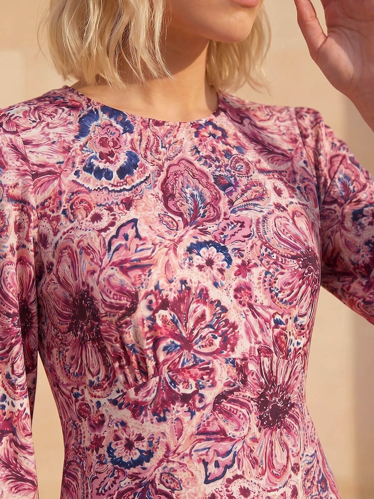 Roman Pink Petite Abstract Print Midi Dress - Image 4 of 4
