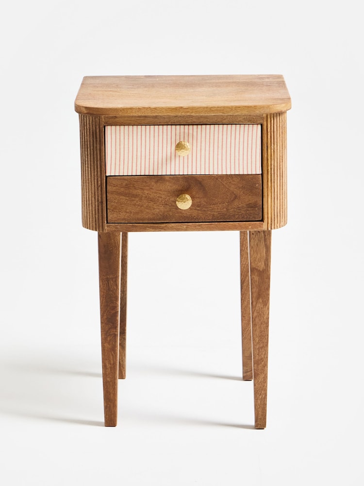 Oliver Bonas Pink Tinta Stripe Mango Wood Bedside Table - Image 1 of 4 Oliver Bonas Pink Tinta Stripe Mango Wood Bedside Table - Image 1 of 4