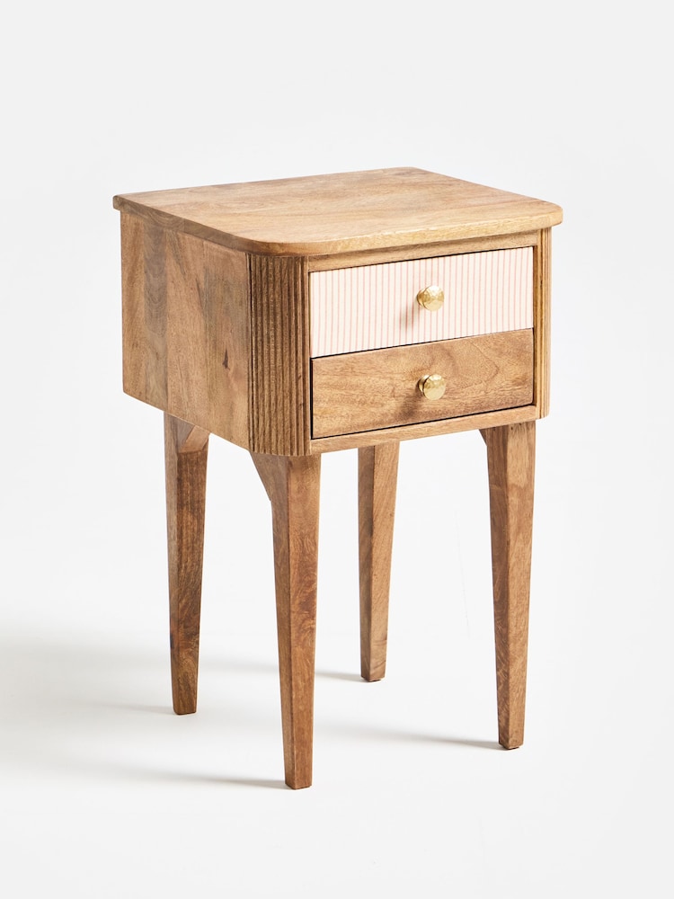 Oliver Bonas Pink Tinta Stripe Mango Wood Bedside Table - Image 2 of 4 Oliver Bonas Pink Tinta Stripe Mango Wood Bedside Table - Image 2 of 4