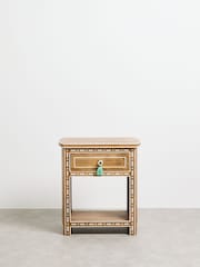 Oliver Bonas Natural Riya Mango Wood Inlay Bedside Table - Image 1 of 6
